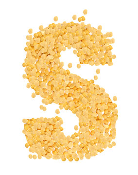 S, alphabet,Letter from Split and hulled mung beans