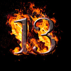 Fototapete - Numbers and symbols on fire - 13