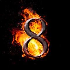 Fototapete - Numbers and symbols on fire - 8