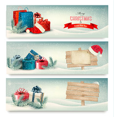 Poster - Christmas winter banners with presents. Vector.