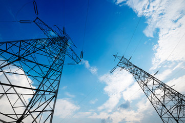 High-voltage tower sky background