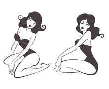 Two Vector Girls In Pin Up Style