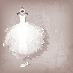 Poster - wedding dress on grungy background - vector illustration