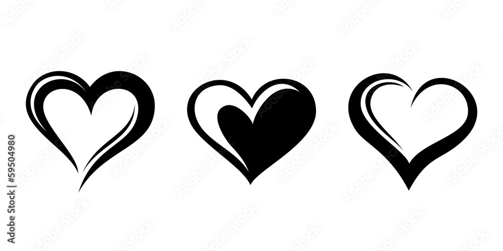 Black silhouettes of hearts. Vector illustration. - obrazy, fototapety, plakaty 
