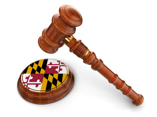 Poster - Wooden Mallet and flag Of Maryland (clipping path included)