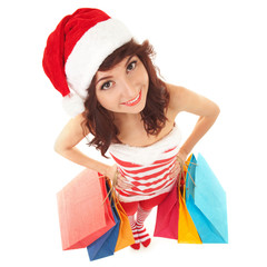 Wall Mural - Fun santa woman with packages