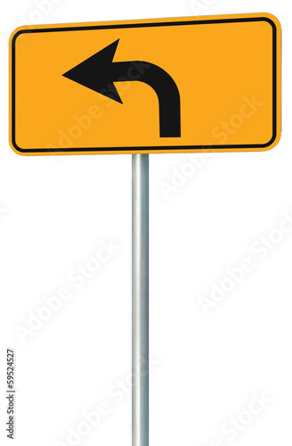 Left Turn Ahead Route Road Sign Black Arrow Yellow Isolated Buy
