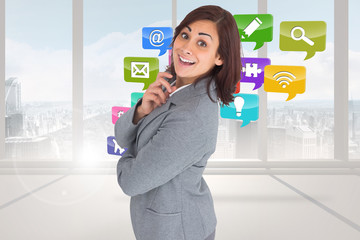 Poster - Composite image of smiling thoughtful businesswoman