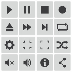 Wall Mural - vector black media player icons set
