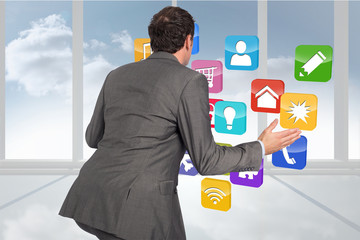 Poster - Composite image of businessman posing with hands out