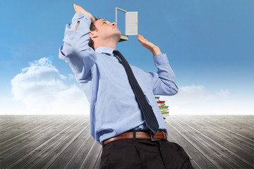 Poster - Composite image of businessman posing with arms raised