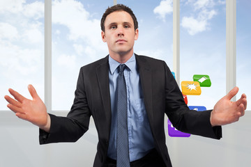 Poster - Composite image of businessman posing with arms out