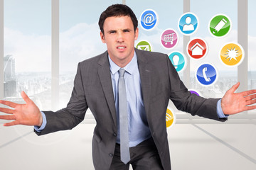 Poster - Composite image of businessman posing with hands out