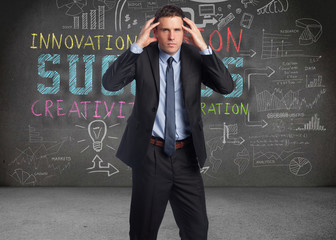 Poster - Composite image of stressed businessman with hands on head