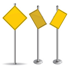 Blank yellow road sign on white background