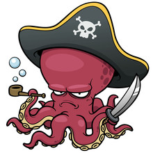 Vector Illustration Of Cartoon Pirate Octopus