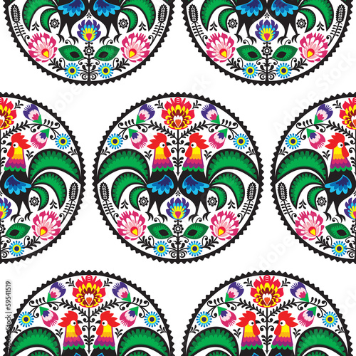 Naklejka na meble Seamless Polish floral pattern with roosters