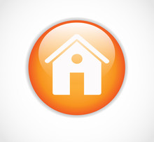 Round Orange Web Home Page Button With House Icon Vector