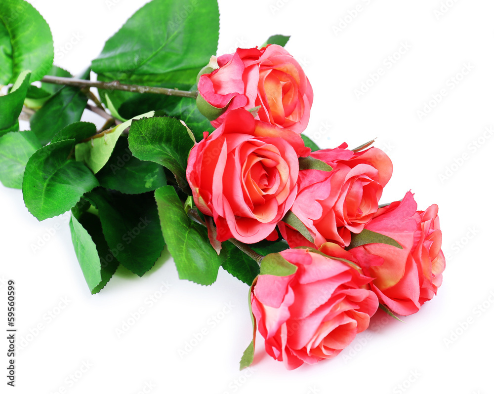 Bouquet of beautiful artificial flowers, isolated on white