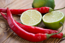 Close-up Of Essential Thai Flavours Of Chili And Lime