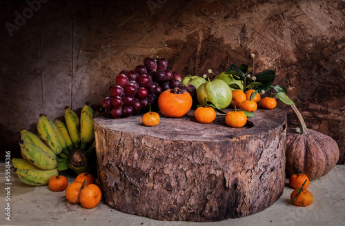 Naklejka - mata magnetyczna na lodówkę Still Life Photography with Herbs, vegetables and fruits.
