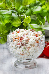 Canvas Print - Healthy breakfast: cottage cheese with tomatoes and herbs