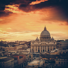 Vintage  View At St. Peter's Cathedral In Rome, Italy