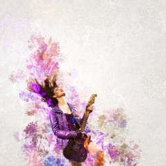 Wall Mural - Rock passionate girl with  wings