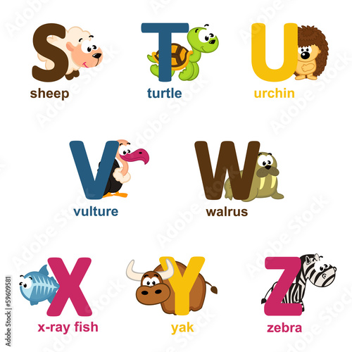 Plakat na zamówienie alphabet animals from S to Z - vector illustration