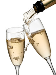 Champagne pouring in two glasses