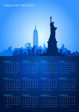 An Illustration Of New York City Skyline With Calendar 