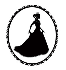 Wall Mural - Princess silhouette in long dress and retro frame