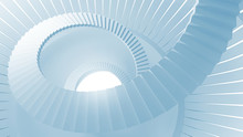 Spiral Stairs In Blue Abstract Round Interior. 3d Illustration