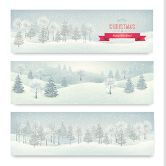 Poster - Christmas winter landscape banners  Vector