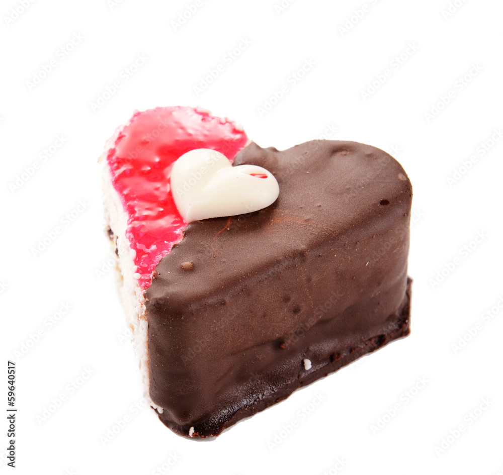 Sweet cake with chocolate isolated on white