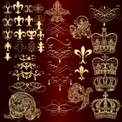 Wall Mural - vector set of golden calligraphic vintage decorative elements