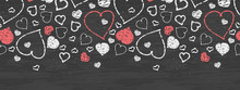 Vector Chalkboard Art Hearts Horizontal Border Seamless Pattern