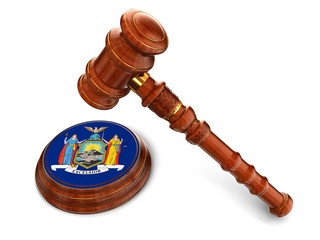 Poster - Wooden Mallet and flag Of New York (clipping path included)