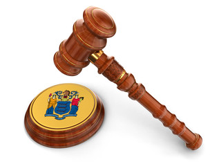 Poster - Wooden Mallet and flag Of New Jersey (clipping path included)