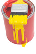 Rote Farbdose mit  gelben Pinsel