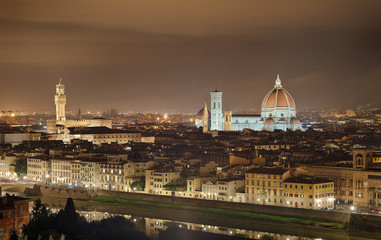 Fototapete - Palazzio Vecchio Dom Nacht Florenz Italien