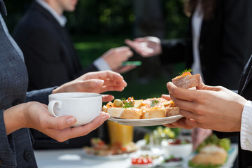 Canvas Print - Coffee and sandwiches in work