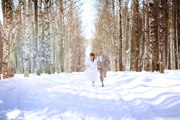 Wall Mural - bride and groom in forest