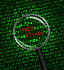 Cyber Attack revealed in computer machine code through a magnify