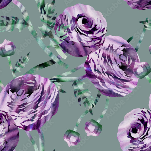 Naklejka - mata magnetyczna na lodówkę Ranunculus Seamless Pattern