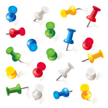 Set Of Push Pins In Different Colors. Thumbtacks
