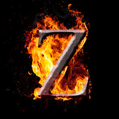 Fototapete - High res iron letter Z illustration in fire on black background
