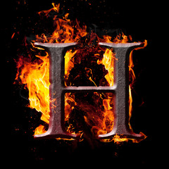 Fototapete - High res iron letters illustration in fire on black background
