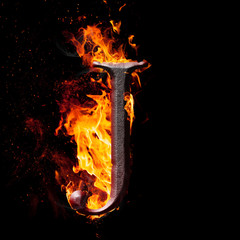 Fototapete - High res iron letters illustration in fire on black background