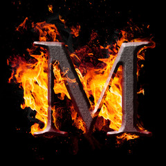 Fototapete - High res iron letters illustration in fire on black background